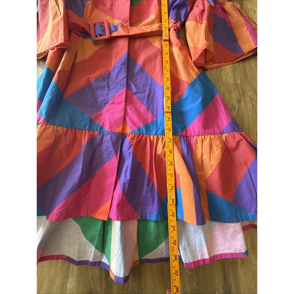 Farm Rio Amanda Mini Shirt Dress Medium – Ruffled Belted Colorblock - Picture 4 of 10